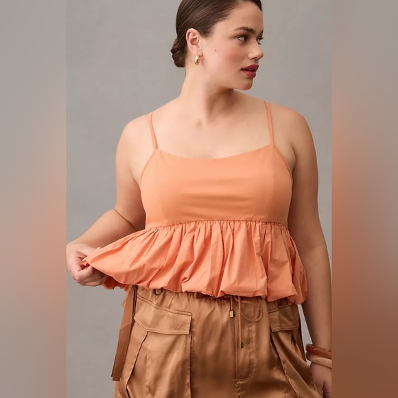 ✨ Anthropologie Ruffled Bubble-Hem Cropped Tank Sz XLP - Picture 5 of 12